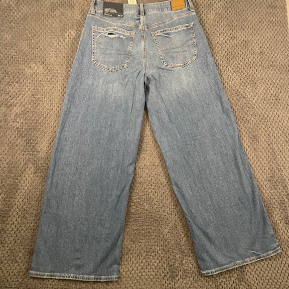NWT American Eagle Women's Jeans Low-Rise Baggy Wide Leg Size 8R Distressed - Picture 7 of 13